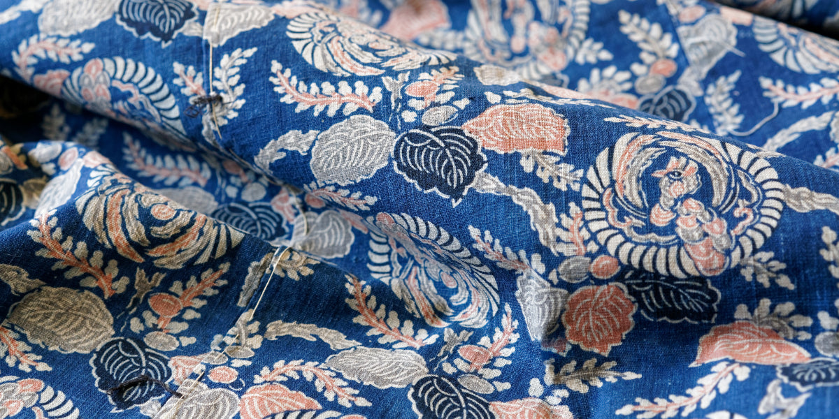 antique japanese textile indigo cotton katazome
