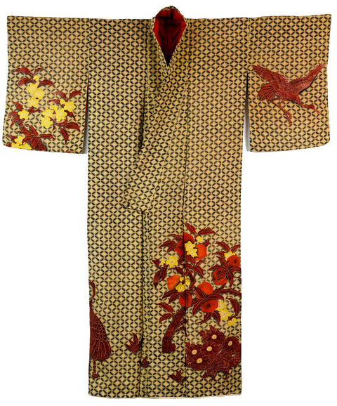 Kimono - Shippo Tsunagi Silko with Urushi Lacquer Painting