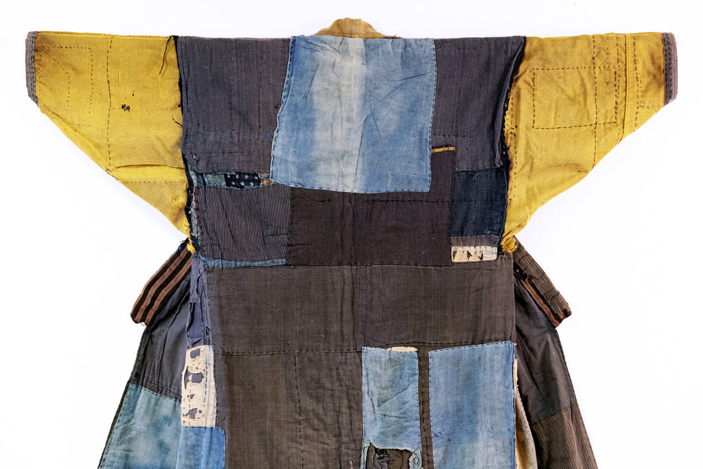 Boro Noragi - Shima cottons, yellow cotton repairs