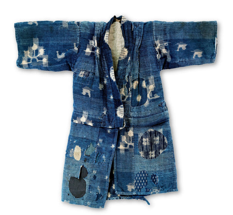 Boro Child's Kimono Kasuri Mallards and Waterwheels