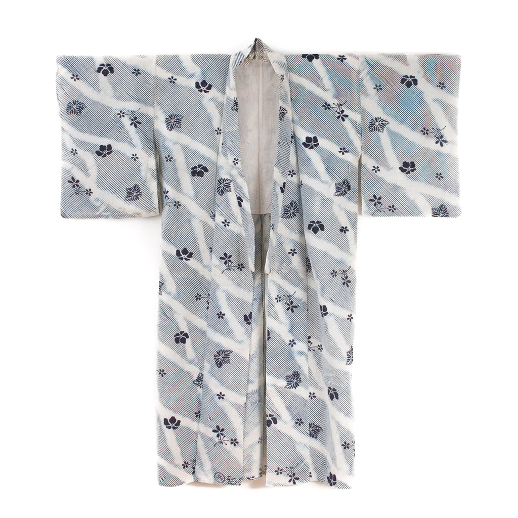 Arashi Shibori Kimono - Katazome Florals